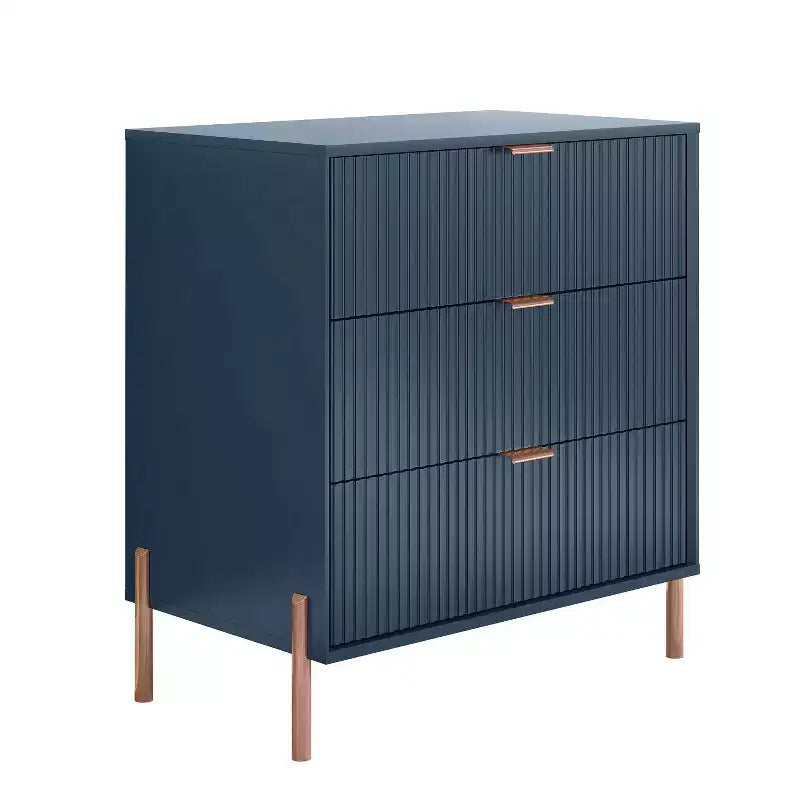 2pc 3-Drawer Nightstand Side Table Set, Navy
