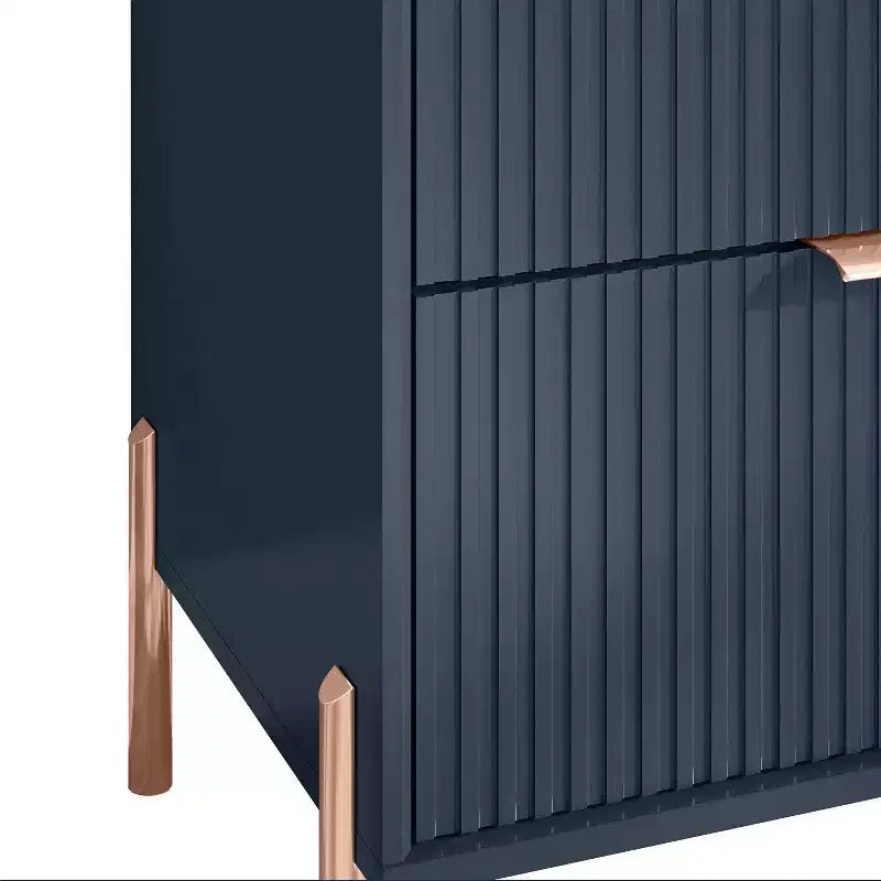 2pc 3-Drawer Nightstand Side Table Set, Navy