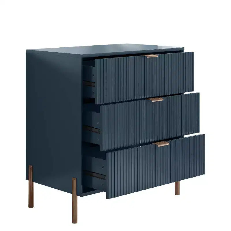 2pc 3-Drawer Nightstand Side Table Set, Navy