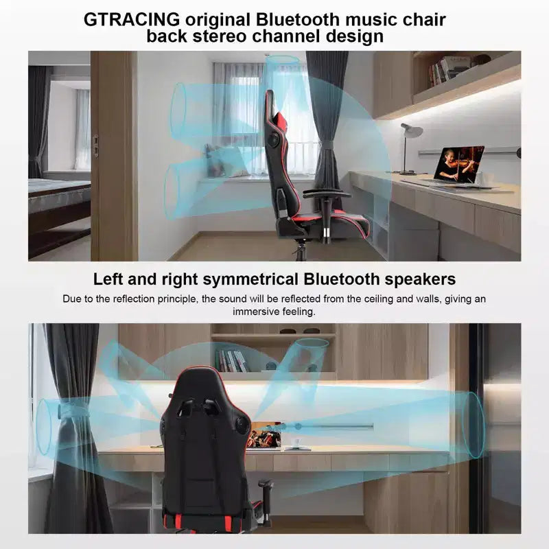 Gaming Chair with Bluetooth Speakers, High Back PU Leather Office Chair, Red