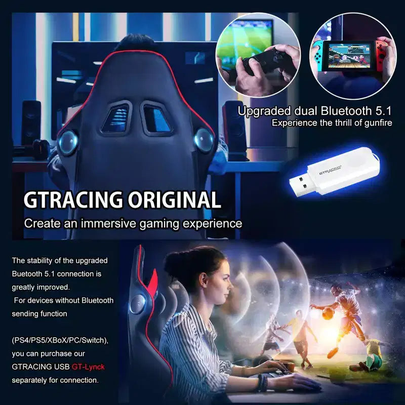 Gaming Chair with Bluetooth Speakers, High Back PU Leather Office Chair, Red