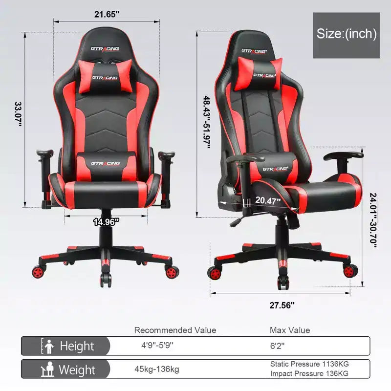Gaming-Stuhl mit Bluetooth-Lautsprechern, hoher Rücken, PU-Leder Bürostuhl, Rot  