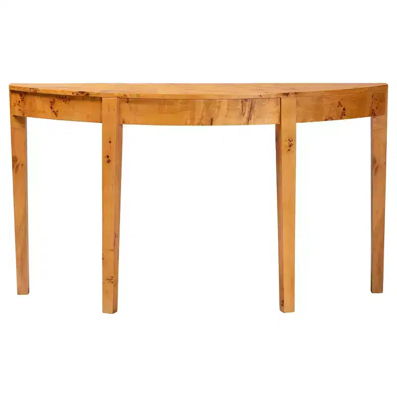 Jihan Real Burl Wood Half Moon Large Console Table Light Mappa Burl