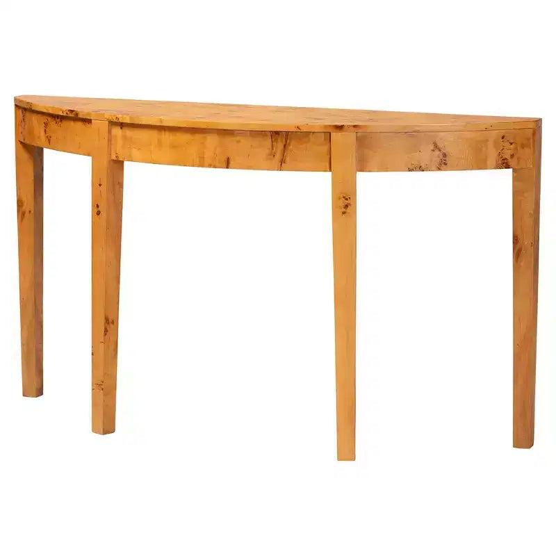 Jihan Real Burl Wood Half Moon Large Console Table Light Mappa Burl