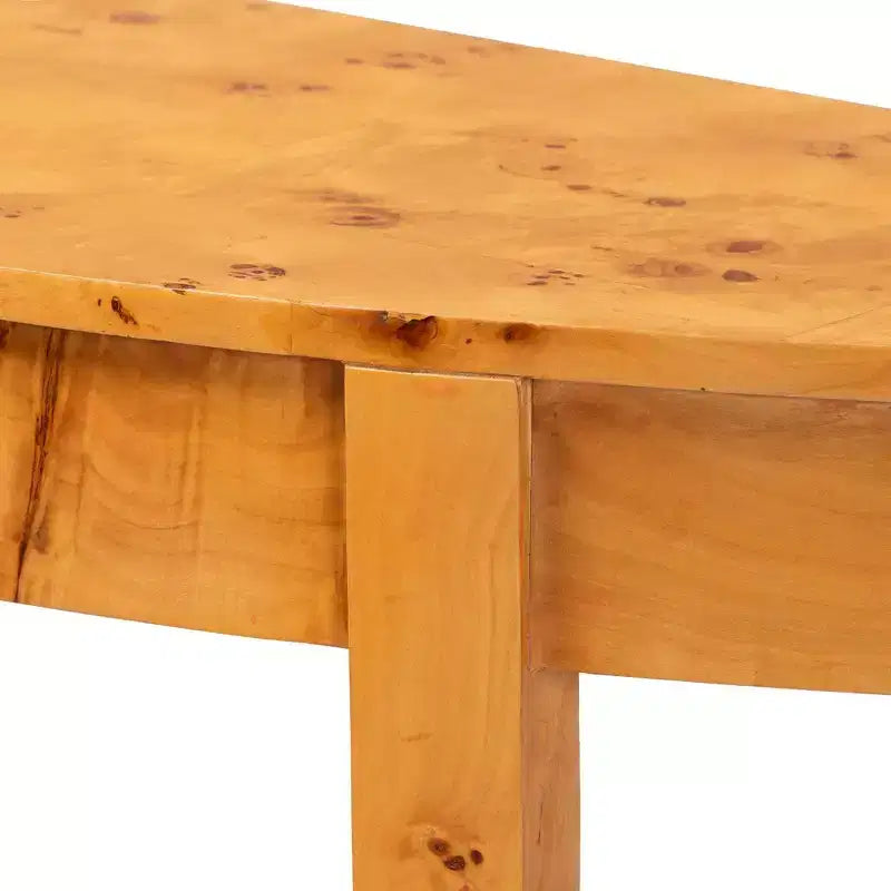 Jihan Real Burl Wood Half Moon Large Console Table Light Mappa Burl