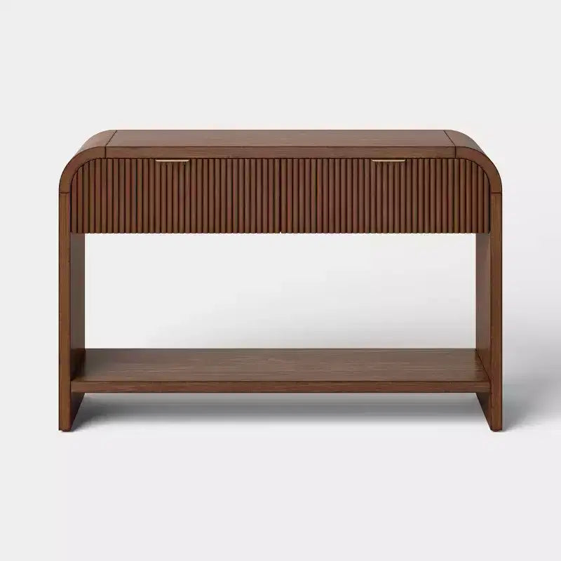 Reeded Console Table with Two Drawers - Dark Brown