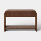 Reeded Console Table with Two Drawers - Dark Brown