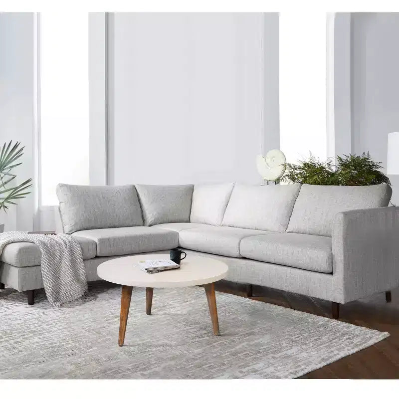 24" Round Coffee Table with Off-White Top and Tapered Wood Legs