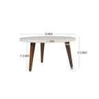24" Round Coffee Table with Off-White Top and Tapered Wood Legs