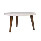 24" Round Coffee Table with Off-White Top and Tapered Wood Legs