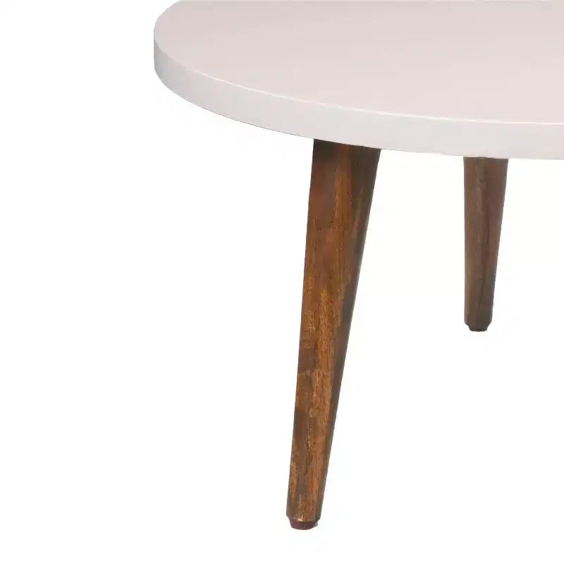 24" Round Coffee Table with Off-White Top and Tapered Wood Legs