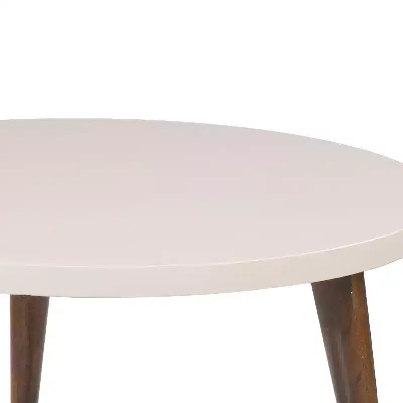 24" Round Coffee Table with Off-White Top and Tapered Wood Legs