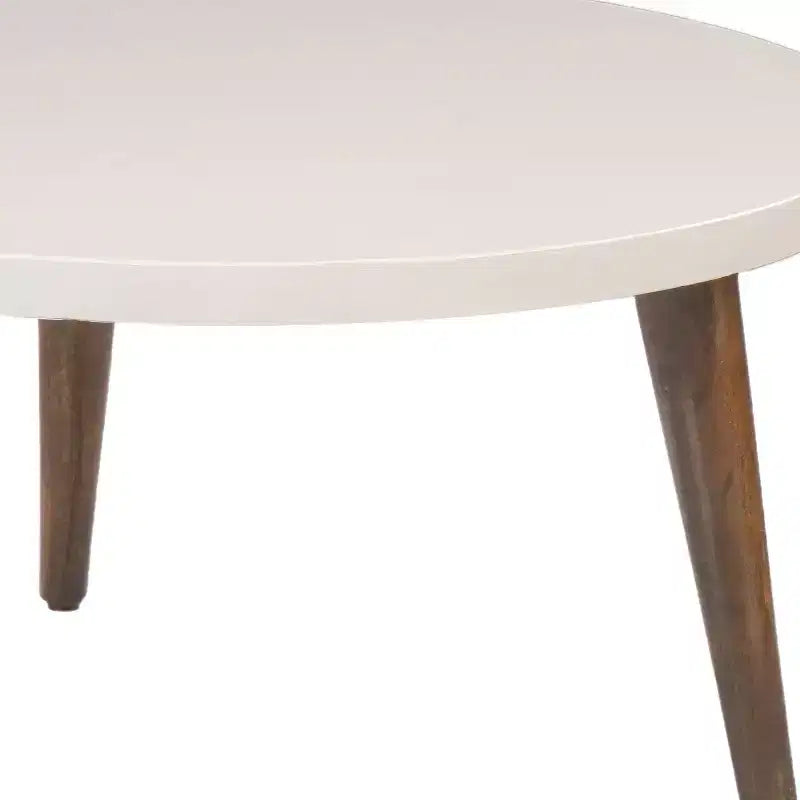24" Round Coffee Table with Off-White Top and Tapered Wood Legs
