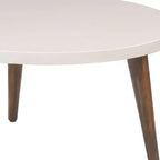 24" Round Coffee Table with Off-White Top and Tapered Wood Legs