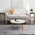 24" Round Coffee Table with Off-White Top and Tapered Wood Legs