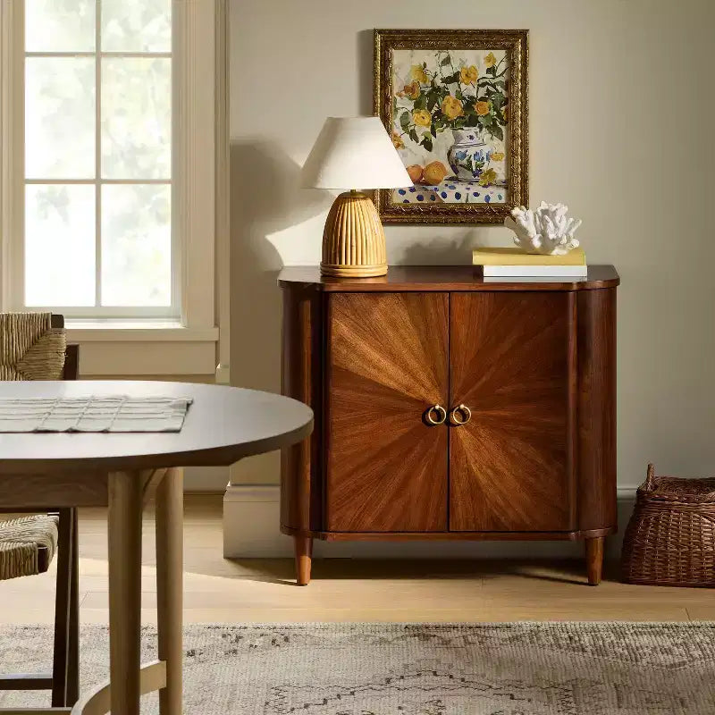Two-Door Cabinet with Walnut Brown Wood Veneer Finish
