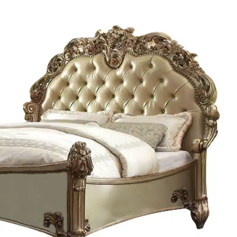 96" Queen Bed – Faux Leather Upholstered with Tufted Headboard