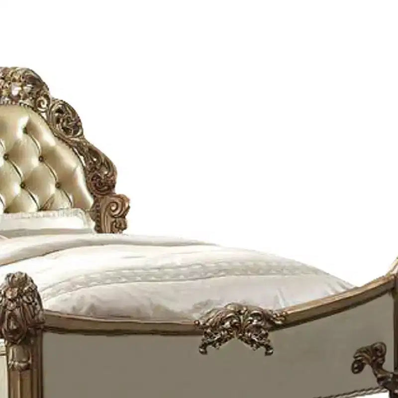 96" Queen Bed – Faux Leather Upholstered with Tufted Headboard