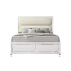 79.65" Eastern King Storage Bed with LED Headboard – White Acrylic Upholstery