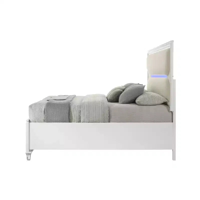 79.65" Eastern King Storage Bed with LED Headboard – White Acrylic Upholstery