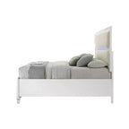 79.65" Eastern King Storage Bed with LED Headboard – White Acrylic Upholstery