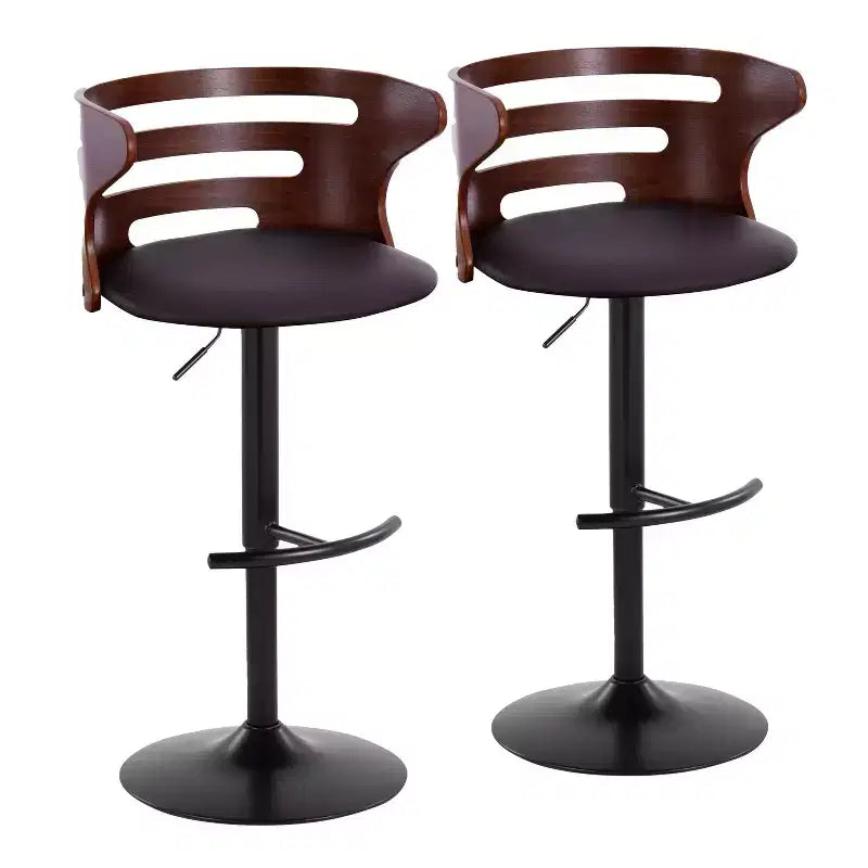 Ensemble de 2 tabourets de bar réglables avec accoudoirs, revêtement en simili cuir, siège pivotant  