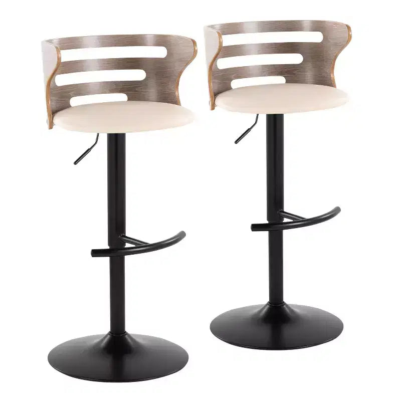 Set of 2 Adjustable Barstools with Armrests, Faux Leather Upholstery, Swivel Seat