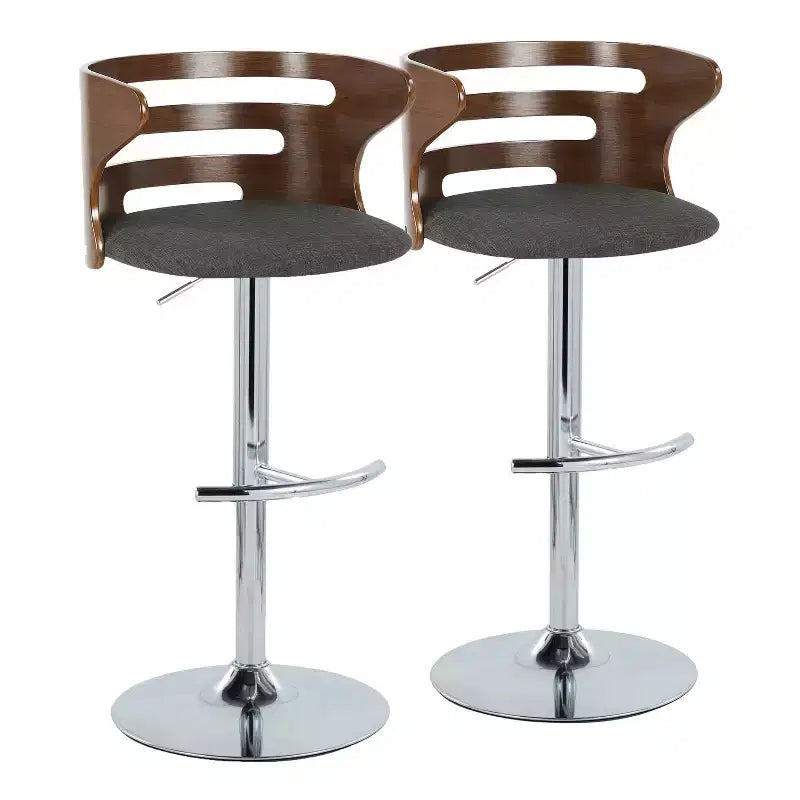 Set of 2 Adjustable Barstools with Armrests, Faux Leather Upholstery, Swivel Seat