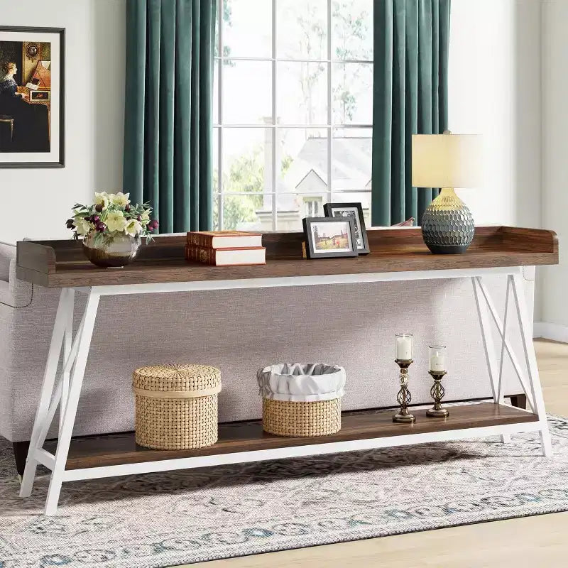 70.87" 2-Tier Narrow Sofa Table with Storage Shelf