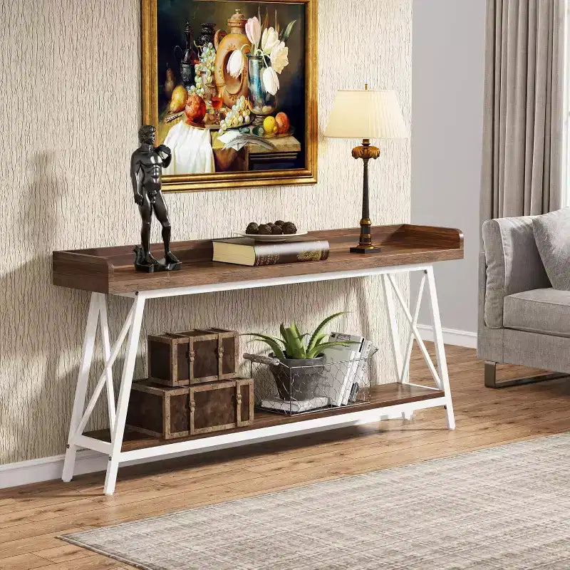 70.87" 2-Tier Narrow Sofa Table with Storage Shelf