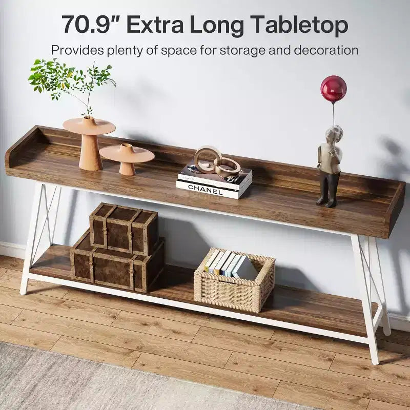 70.87" 2-Tier Narrow Sofa Table with Storage Shelf