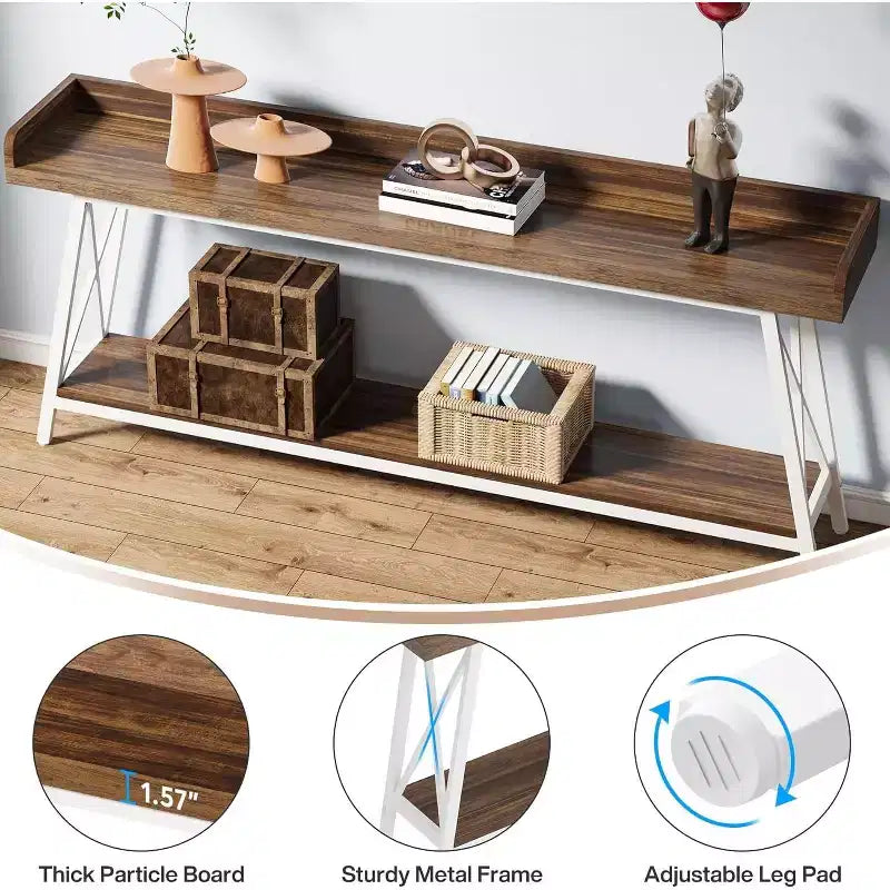 70.87" 2-Tier Narrow Sofa Table with Storage Shelf