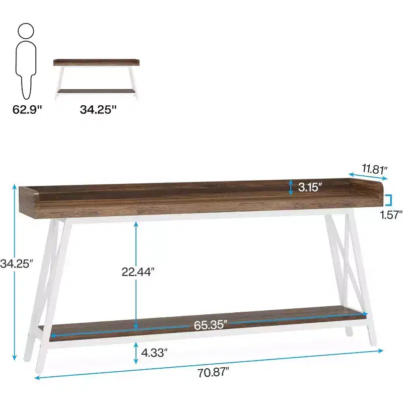 70.87" 2-Tier Narrow Sofa Table with Storage Shelf