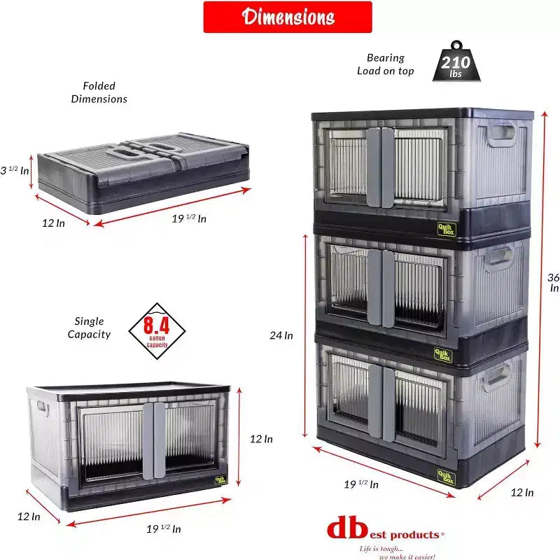 Stackable Storage Bins with Doors - 8.4 Gal, Collapsible Organizer