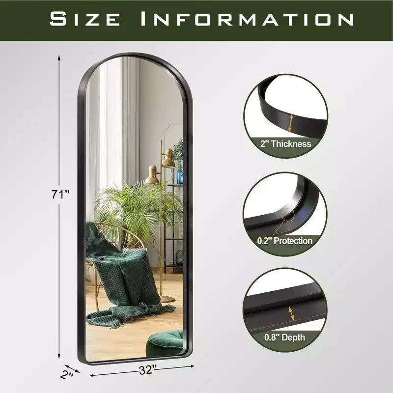 Arched Metal Frame Full Length Wall Mirror