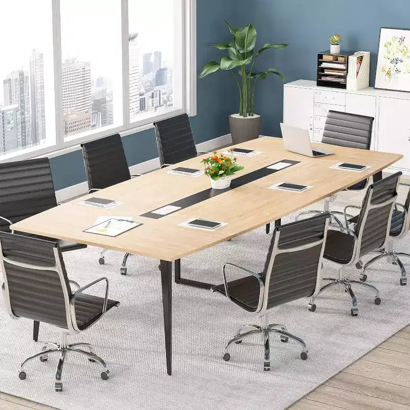 8FT Boat-Shaped Conference Table with Cable Grommets