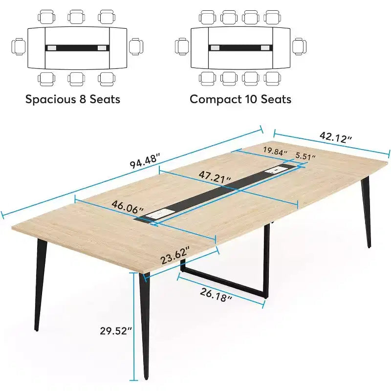 8FT Boat-Shaped Conference Table with Cable Grommets