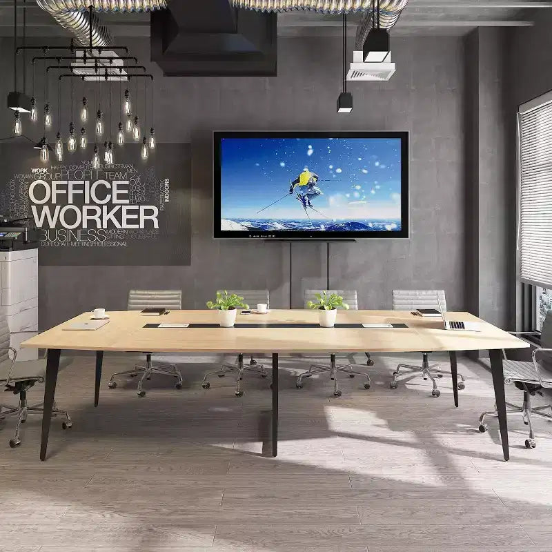 8FT Boat-Shaped Conference Table with Cable Grommets