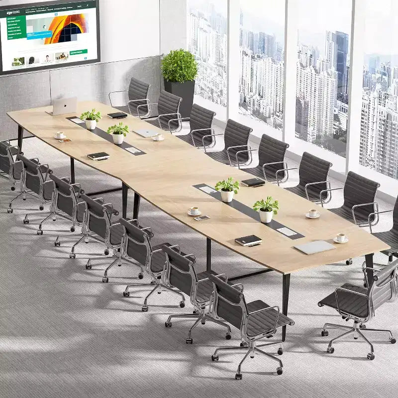 8FT Boat-Shaped Conference Table with Cable Grommets