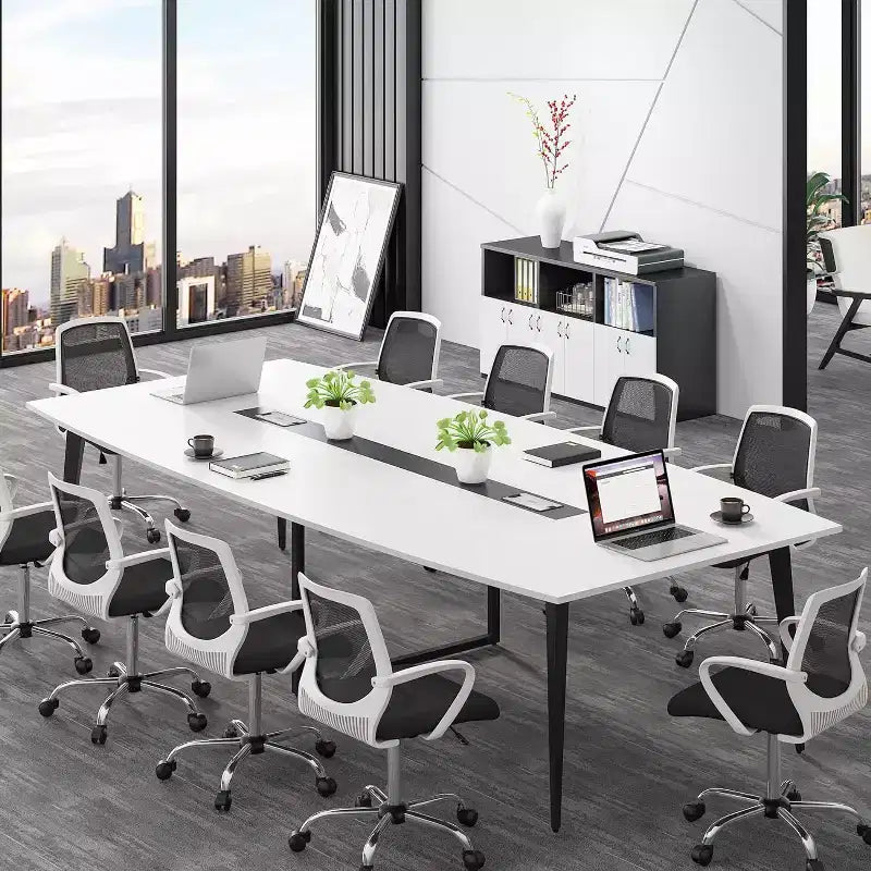 8FT Boat-Shaped Conference Table with Cable Grommets