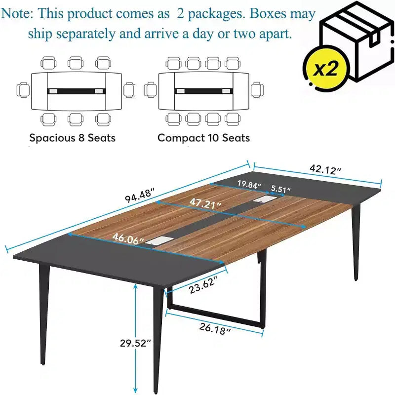 8FT Boat-Shaped Conference Table with Cable Grommets