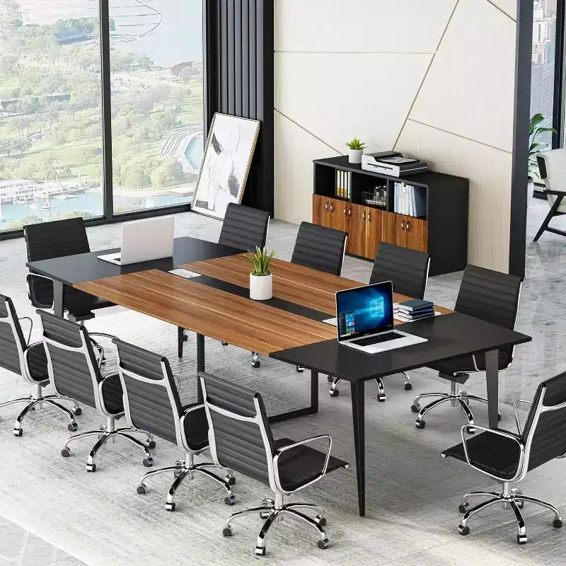 8FT Boat-Shaped Conference Table with Cable Grommets
