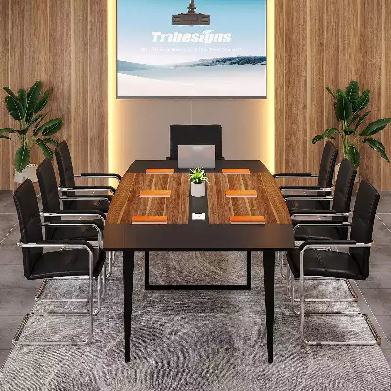 8FT Boat-Shaped Conference Table with Cable Grommets