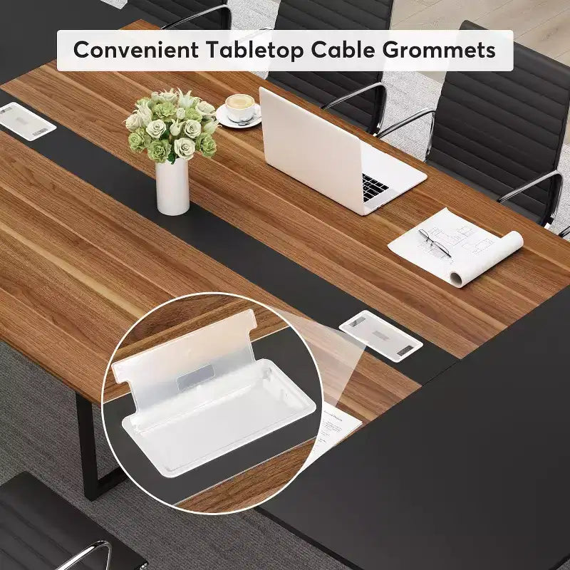 8FT Boat-Shaped Conference Table with Cable Grommets