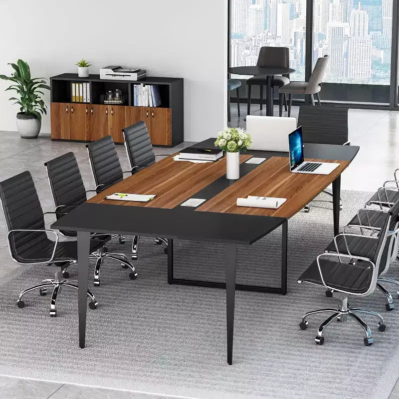8FT Boat-Shaped Conference Table with Cable Grommets