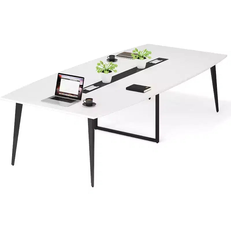 8FT Boat-Shaped Conference Table with Cable Grommets