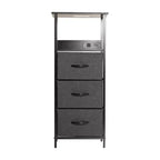 3-Drawer Nightstand with Charging Station, 2 USB Ports and 1 Outlet, Metal Frame, Engineered Wood Top