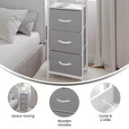 3-Drawer Nightstand with Charging Station, 2 USB Ports and 1 Outlet, Metal Frame, Engineered Wood Top