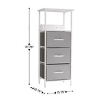 3-Drawer Nightstand with Charging Station, 2 USB Ports and 1 Outlet, Metal Frame, Engineered Wood Top