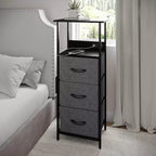 3-Drawer Nightstand with Charging Station, 2 USB Ports and 1 Outlet, Metal Frame, Engineered Wood Top